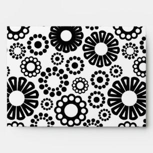 Bold Black White Retro Simple Flower Dot Pattern Envelope