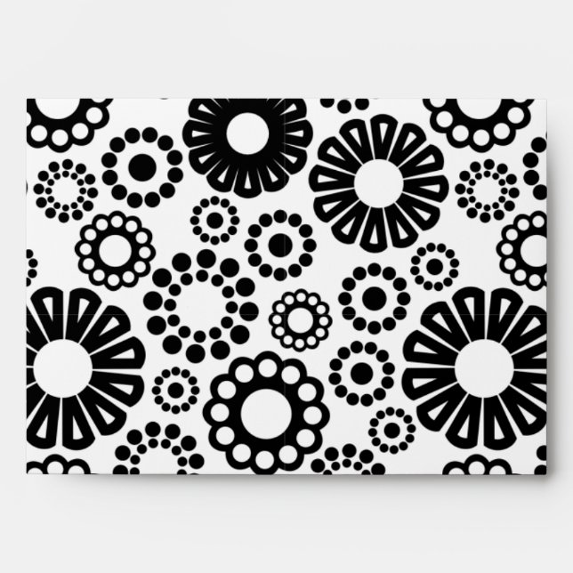 Bold Black White Retro Simple Flower Dot Pattern Envelope (Front)