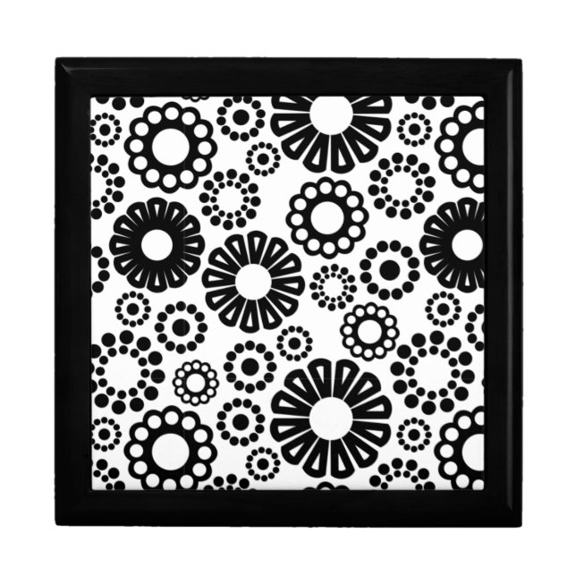 Bold Black White Retro Simple Flower Dot Pattern Gift Box (Front)