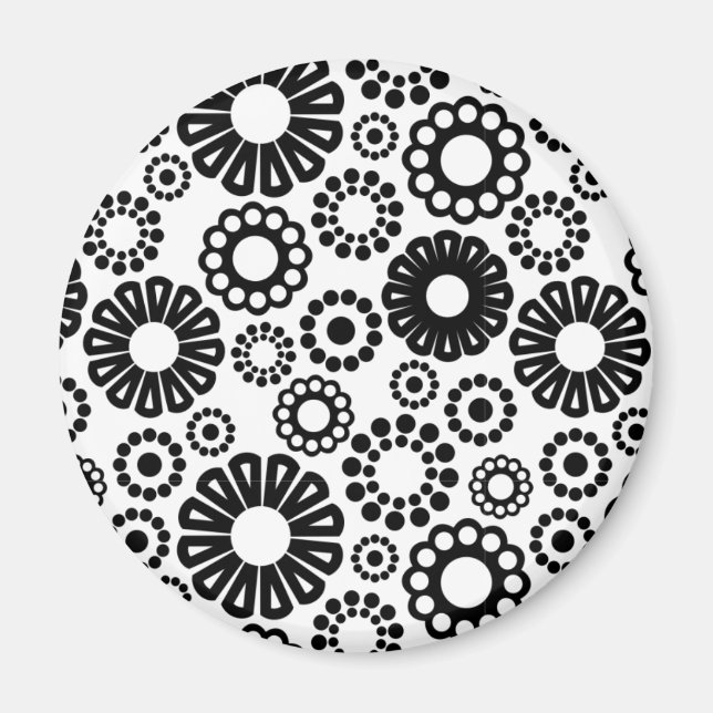 Bold Black White Retro Simple Flower Dot Pattern Magnet (Front)