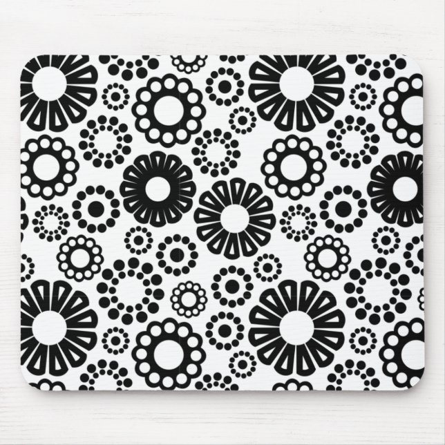 Bold Black White Retro Simple Flower Dot Pattern Mouse Pad (Front)