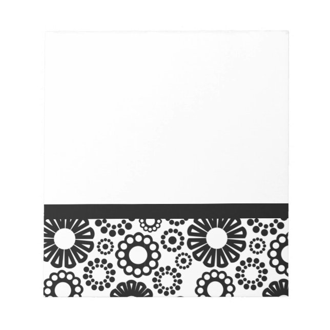 Bold Black White Retro Simple Flower Dot Pattern Notepad (Front)