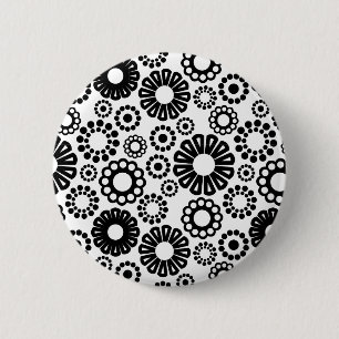 Bold Black White Retro Simple Flower Dot Pattern Pinback Button