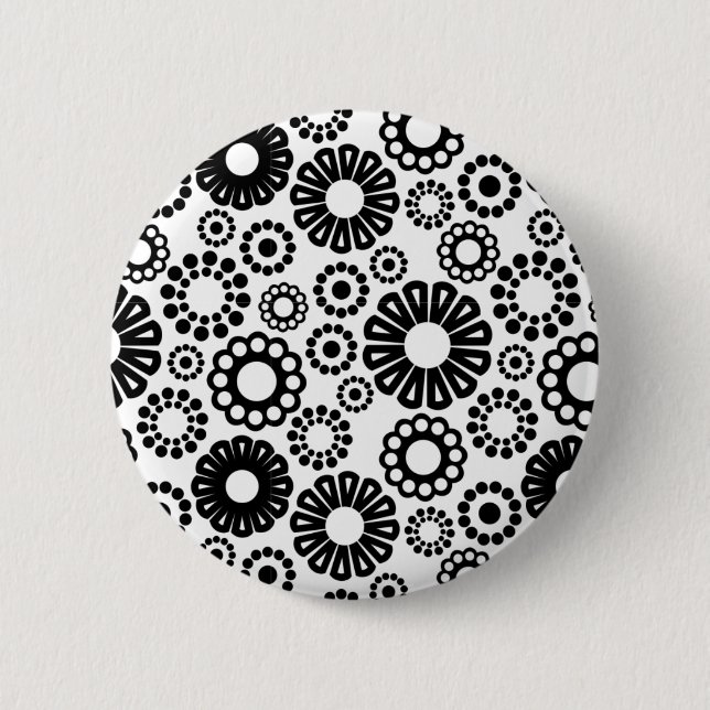 Bold Black White Retro Simple Flower Dot Pattern Pinback Button (Front)