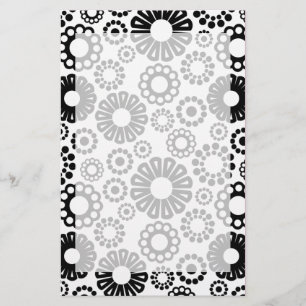 Bold Black White Retro Simple Flower Dot Pattern Stationery