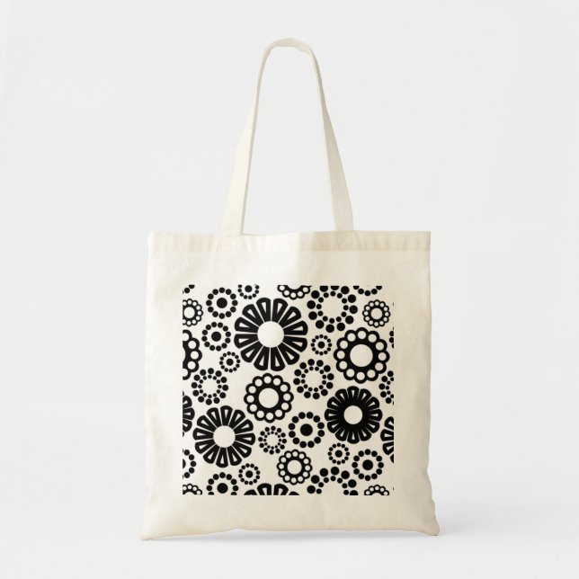 Bold Black White Retro Simple Flower Dot Pattern Tote Bag (Front)