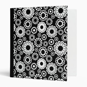 Bold Black White Retro Stylized Flower Dot Pattern Binder
