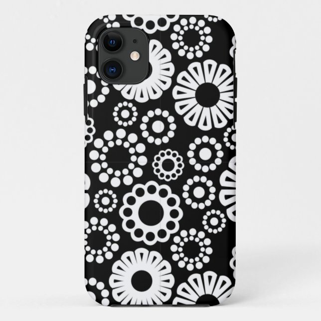 Bold Black White Retro Stylized Flower Dot Pattern Case-Mate iPhone Case (Back)
