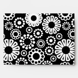 Bold Black White Retro Stylized Flower Dot Pattern Envelope