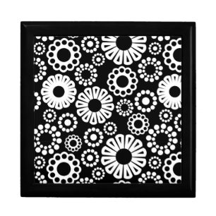 Bold Black White Retro Stylized Flower Dot Pattern Jewelry Box