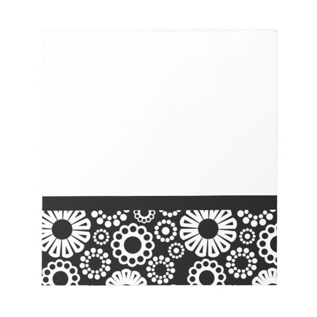 Bold Black White Retro Stylized Flower Dot Pattern Notepad (Front)