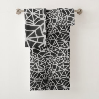 Bold Black & White Spider Web Geometric Pattern Bath Towel Set