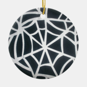 Bold Black & White Spider Web Geometric Pattern Ceramic Ornament
