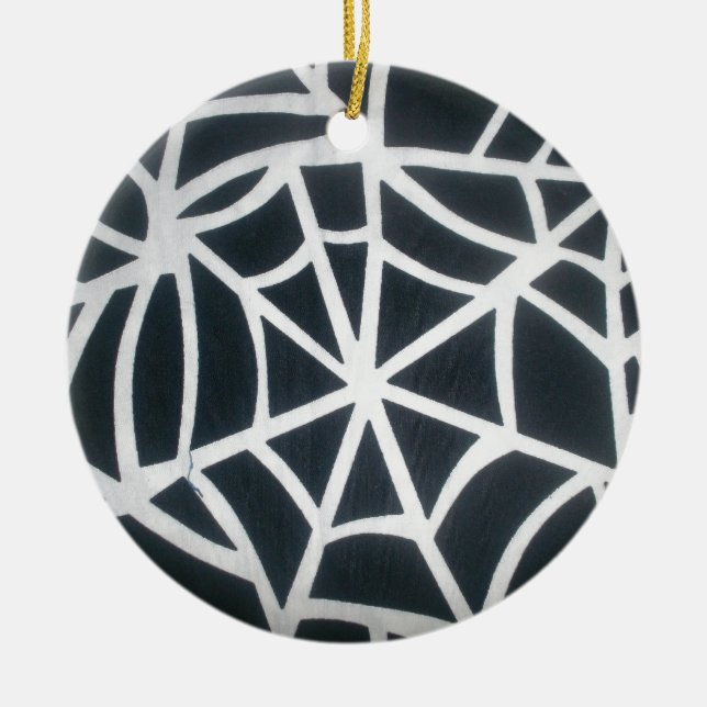 Bold Black & White Spider Web Geometric Pattern Ceramic Ornament (Front)