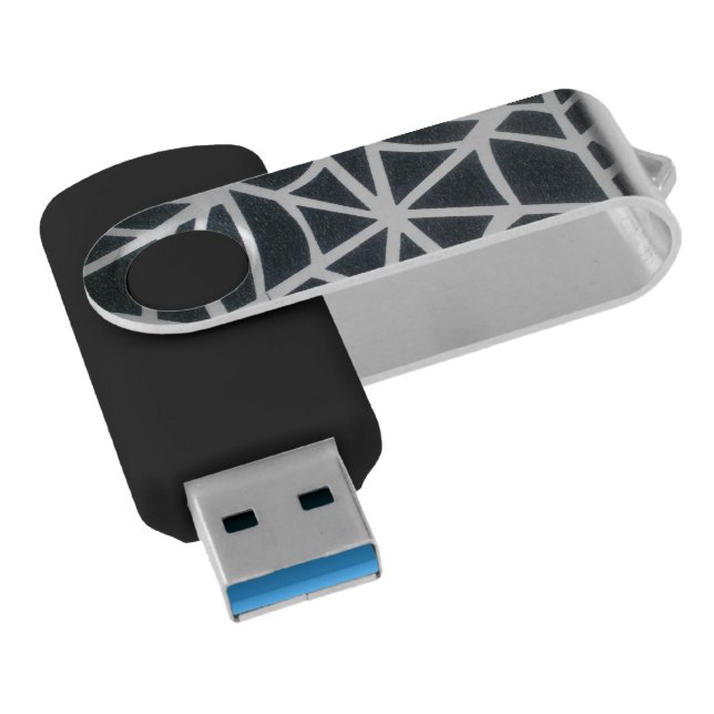 Bold Black & White Spider Web Geometric Pattern Flash Drive (Angled)