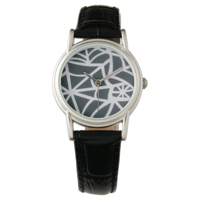 Bold Black & White Spider Web Geometric Pattern Watch (Front)