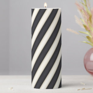 Bold Black & White Spiraling Stripes Pillar Candle
