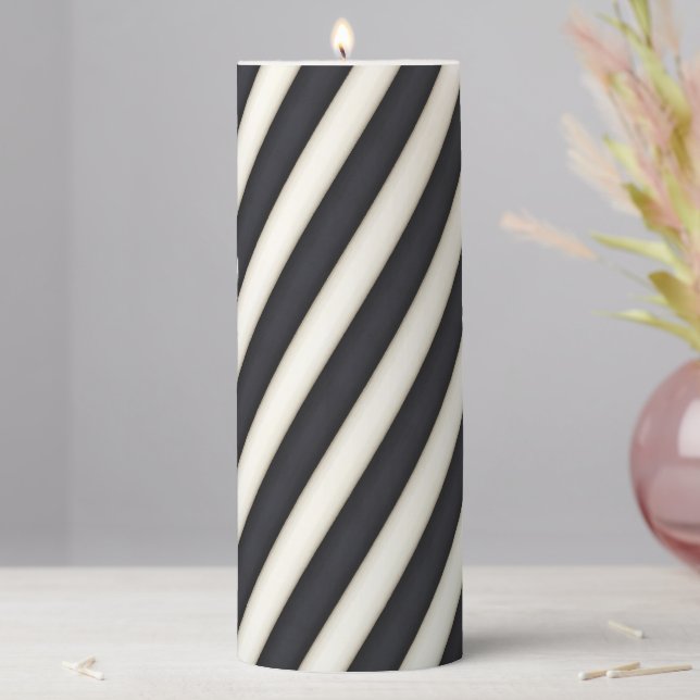 Bold Black & White Spiraling Stripes Pillar Candle (In Situ)