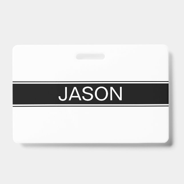 Bold Black & White Stripe Editable Text Badge (Front)
