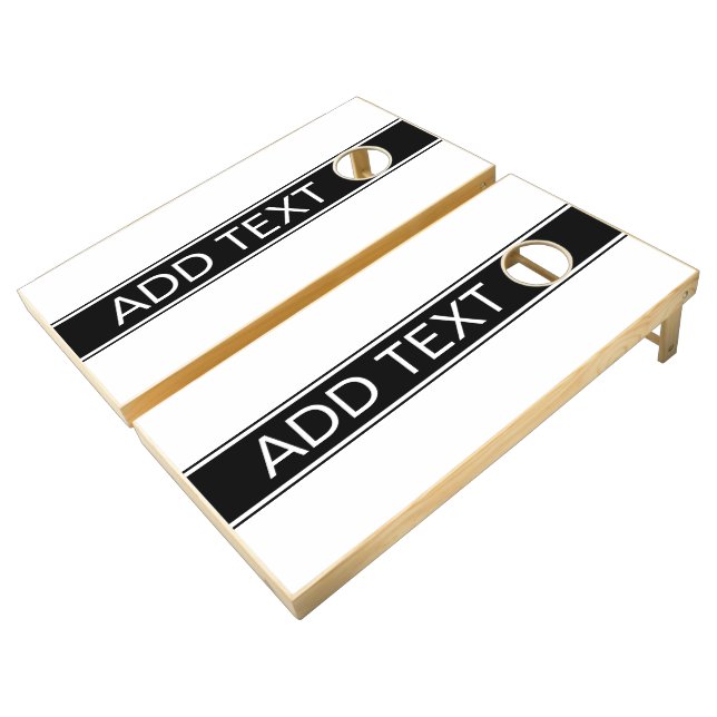 Bold Black & White Stripe Editable Text Cornhole Set (Angled)