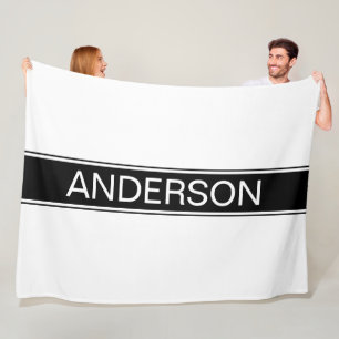 Bold Black & White Stripe Editable Text Fleece Blanket