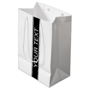 Bold Black & White Stripe Editable Text Medium Gift Bag