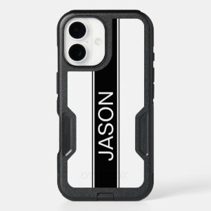 Bold Black & White Stripe Editable Text iPhone 16 Case