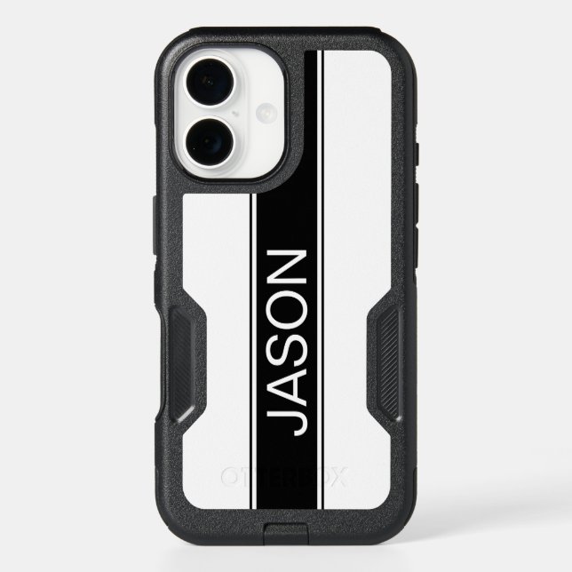 Bold Black & White Stripe Editable Text Otterbox iPhone Case (Back)