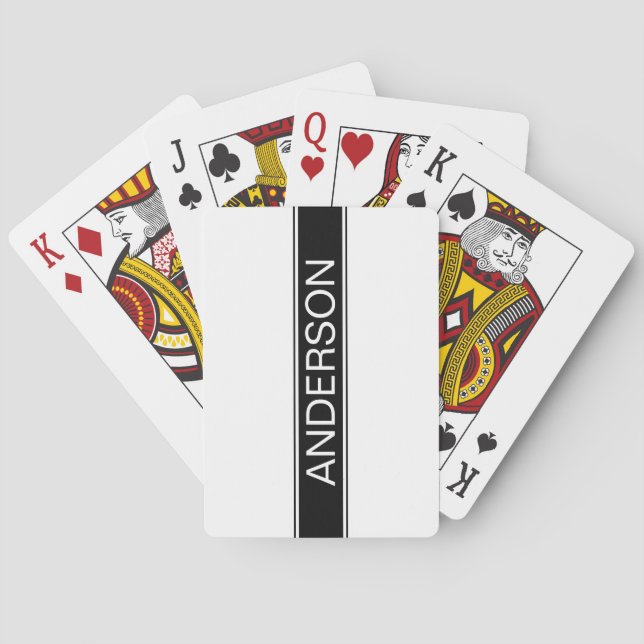Bold Black & White Stripe Editable Text Poker Cards (Back)