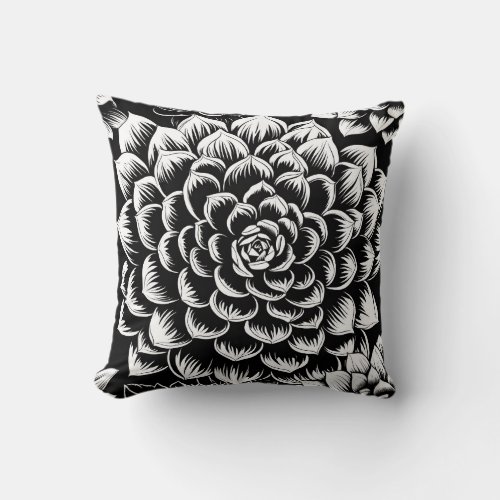 Bold BlackWhite Succulent Throw Pillow II