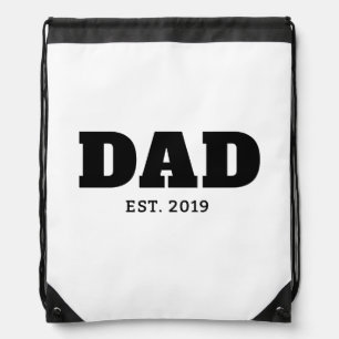 Bold Black & White Text Est Year Dad Drawstring Bag