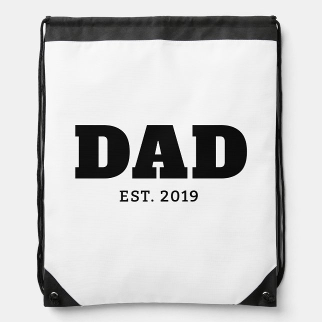 Bold Black & White Text Est Year Dad Drawstring Bag (Front)