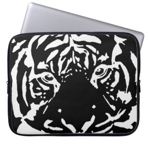 Bold Black White Tiger Face Fierce Feline Pop Art Laptop Sleeve