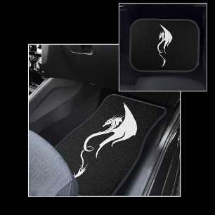 Bold Black White Tribal Dragon Illustration Design Car Floor Mat
