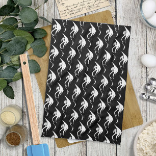 Bold Black White Tribal Dragon Illustration Design Kitchen Towel