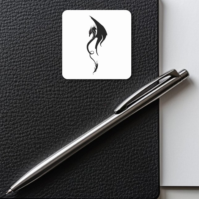 Bold Black White Tribal Dragon Illustration Design Square Sticker (Creator Uploaded)