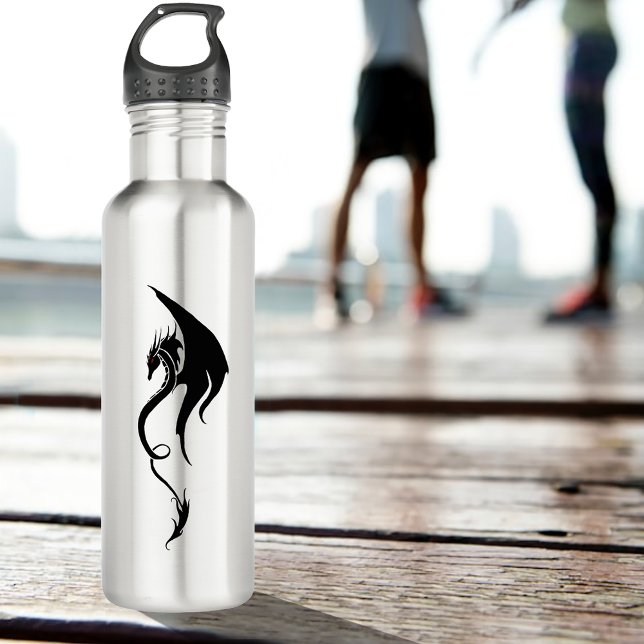 Bold Black White Tribal Dragon Illustration Design Stainless Steel Water Bottle (Creator Uploaded)