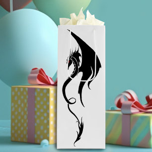 Bold Black White Tribal Dragon Illustration Design Wine Gift Bag