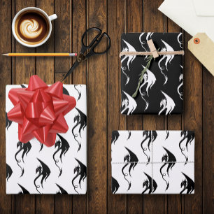 Bold Black White Tribal Dragon Illustration Design Wrapping Paper Sheets