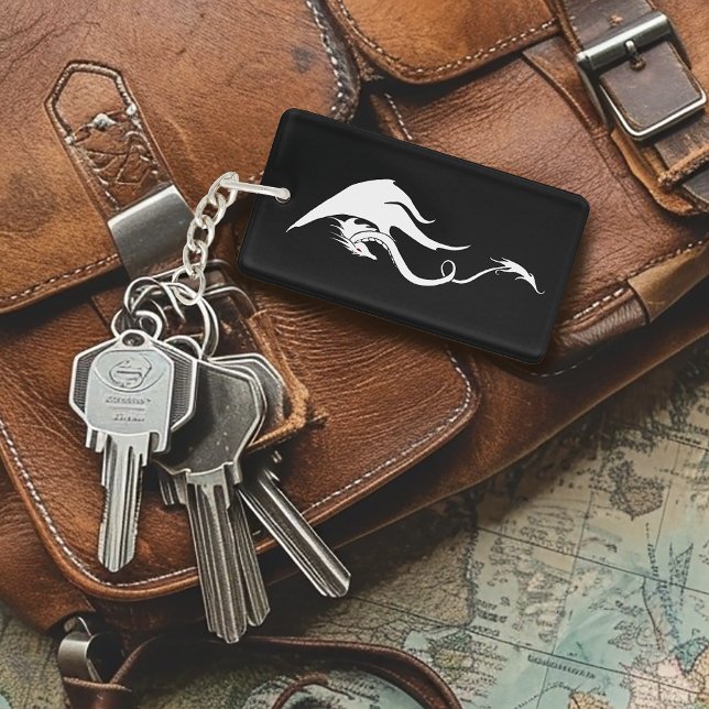 Bold Black White Tribal Dragon QR code Keychain (Creator Uploaded)