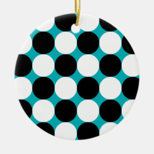 Bold Black White Turquoise Pop Art Polka Dots Ceramic Ornament