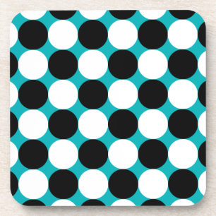 Bold Black White Turquoise Pop Art Polka Dots  Coaster