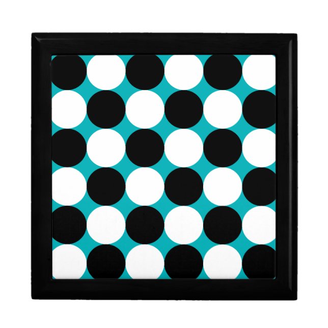 Bold Black White Turquoise Pop Art Polka Dots Jewelry Box (Front)