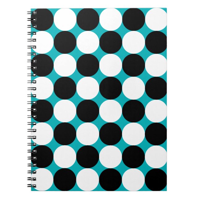 Bold Black White Turquoise Pop Art Polka Dots Notebook (Front)