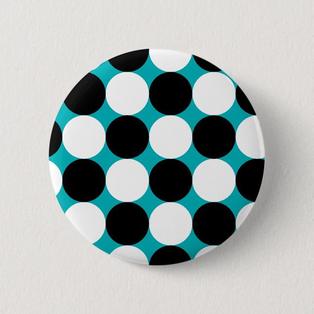 Bold Black White Turquoise Pop Art Polka Dots Pinback Button (Front)