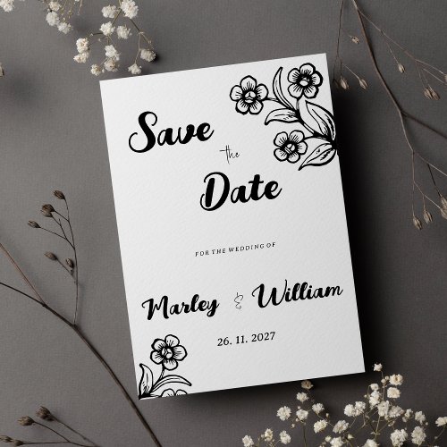 Bold black white typography floral Save the Date  Invitation