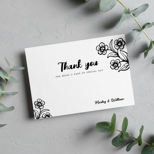 Bold black white typography floral Thank You  Invitation