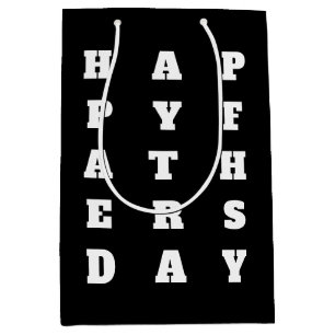 Bold Black White Typography Happy Fathers Day Medium Gift Bag