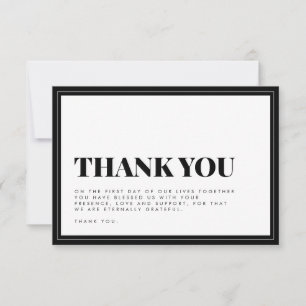 Bold Black White Typography Wedding Thank You Car Card