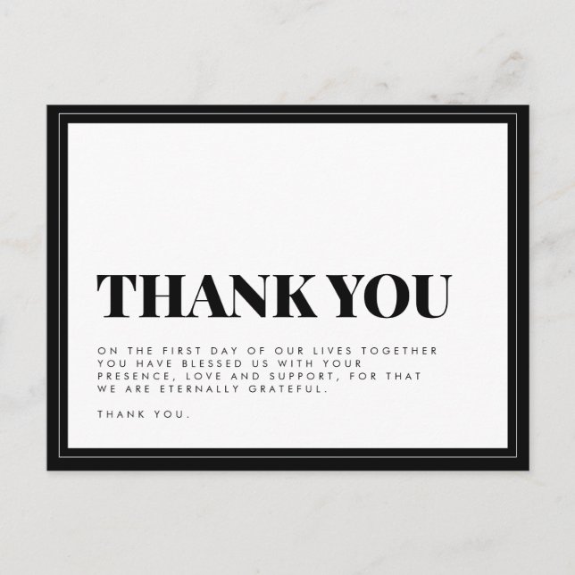 Bold Black White Typography Wedding Thank You Post Postcard (Front)